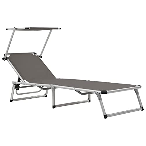 CINDERFUL Klappliege mit Sonnenschutz Aluminium und Textiline Grau Terrassen Sitzmöbel von CINDERFUL