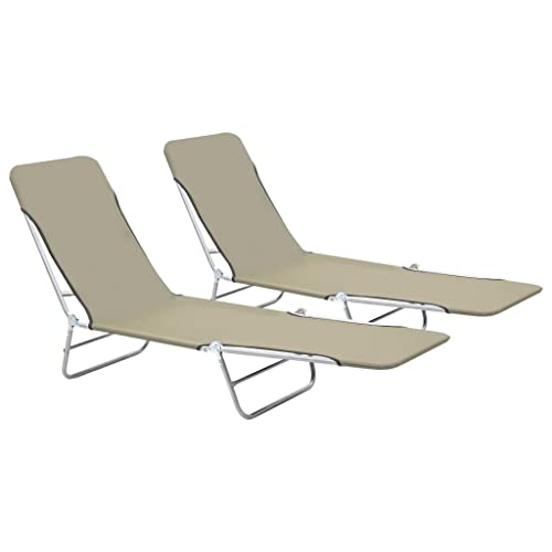 CINDERFUL Klappliegen 2 STK. Stahl und Stoff Taupe Terrassen Sitzmöbel von CINDERFUL