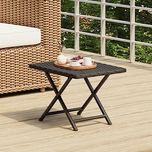 CINDERFUL Klapptisch Schwarz 45x35x32 cm Poly Rattan Gartenmöbel von CINDERFUL