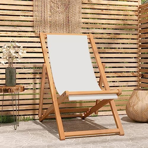 CINDERFUL Liegestuhl Teak 56x105x96 cm Creme Gartenmöbel Gartenstühle von CINDERFUL