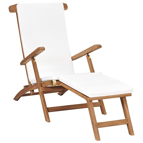 CINDERFUL Liegestuhl mit Auflage Cremeweiß Massivholz Teak Terrassen Sitzmöbel von CINDERFUL