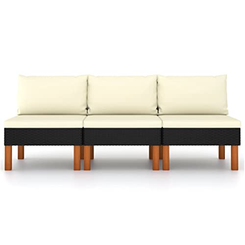 CINDERFUL Mittelsofas 3 STK. Poly Rattan und Eukalyptus Massivholz,Elegantes Loungesofa aus Rattan Perfekt für Entspannung und Geselligkeit im Garten Gartensitzmöbel von CINDERFUL