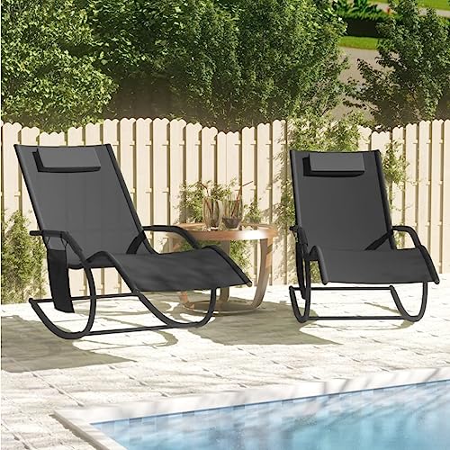 CINDERFUL Schaukelliegen 2 STK. Schwarz Stahl und Textilene Terrassen Sitzmöbel CINDERFUL Schaukelliegen 2 STK. Schwarz Stahl und Textilene Terrassen Sitzmöbel von CINDERFUL
