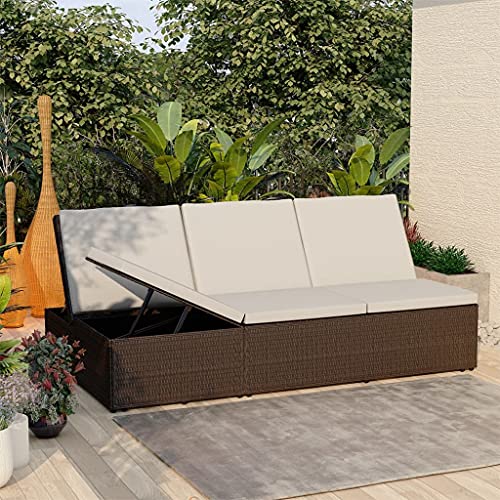 CINDERFUL Sonnenliege mit Auflage Poly Rattan Braun Gartenmöbel von CINDERFUL