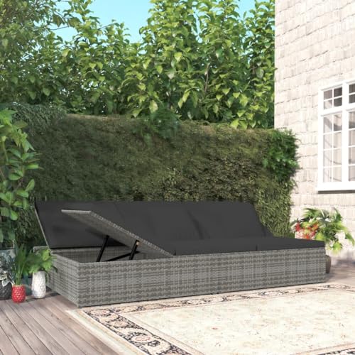 CINDERFUL Sonnenliege mit Auflagen Poly Rattan Dunkelgrau Gartenmöbel von CINDERFUL