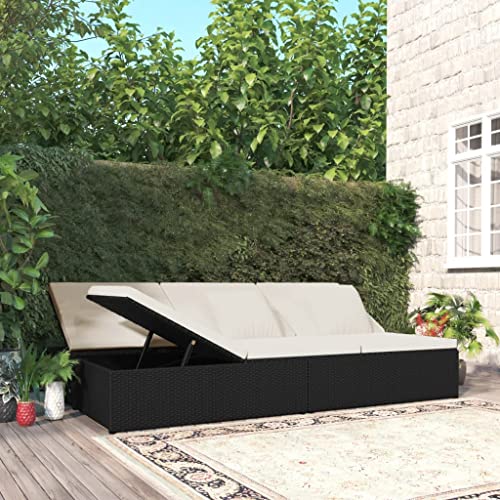 CINDERFUL Sonnenliege mit Auflagen Poly Rattan Schwarz Gartenmöbel von CINDERFUL