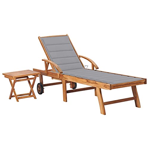 CINDERFUL Sonnenliege mit Tisch und Auflage Massivholz Teak Terrassen Sitzmöbel von CINDERFUL