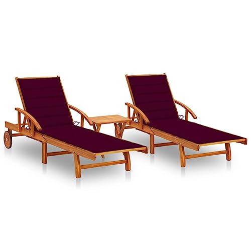 CINDERFUL Sonnenliegen 2 STK. mit Tisch und Auflagen Massivholz Akazie Terrassen Sitzmöbel von CINDERFUL
