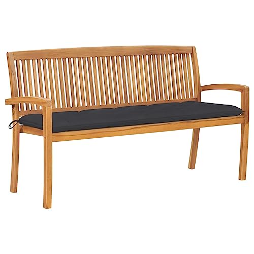 CINDERFUL Stapelbare Gartenbank mit Auflage 159 cm Massivholz Teak Terrassen Sitzmöbel, Gartenbänke von CINDERFUL