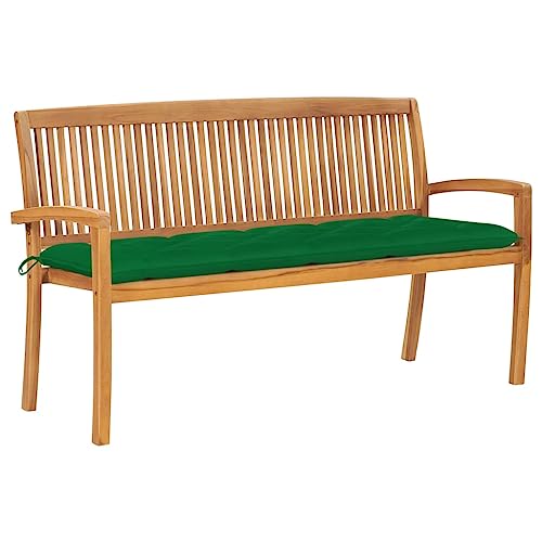 CINDERFUL Stapelbare Gartenbank mit Auflage 159 cm Massivholz Teak Terrassen Sitzmöbel, Gartenbänke von CINDERFUL