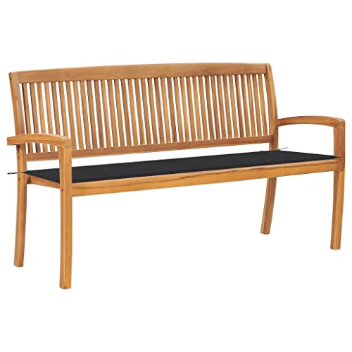 CINDERFUL Stapelbare Gartenbank mit Auflage 159 cm Massivholz Teak Terrassen Sitzmöbel, Gartenbänke von CINDERFUL