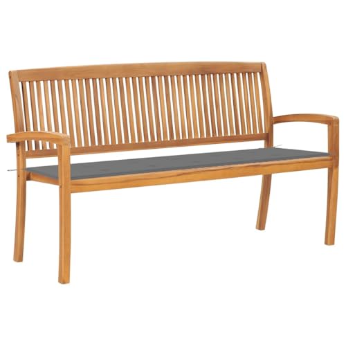 CINDERFUL Stapelbare Gartenbank mit Auflage 159 cm Massivholz Teak Terrassen Sitzmöbel, Gartenbänke von CINDERFUL