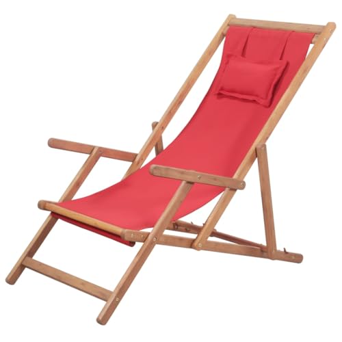 CINDERFUL Strandstuhl Klappbar Stoff und Massivholz Rot Gartenmöbel Gartenstühle von CINDERFUL