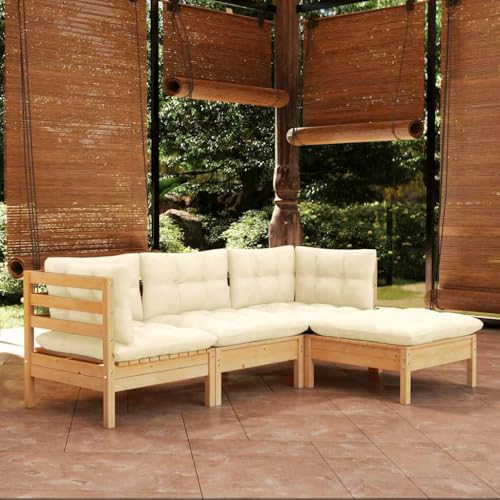 Gartenmöbel Set 4-TLG. Garten-Lounge-Set mit Creme Kissen Kiefernholz Gartenmöbel Set 4-TLG. Garten-Lounge-Set mit Creme Kissen Kiefernholz von CINDERFUL