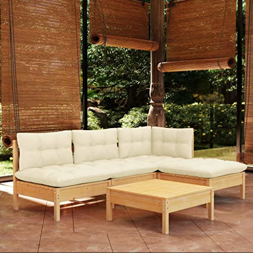 Gartenmöbel Set 5-TLG. Garten-Lounge-Set mit Creme Kissen Kiefernholz Gartenmöbel Set 5-TLG. Garten-Lounge-Set mit Creme Kissen Kiefernholz von CINDERFUL
