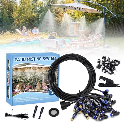 10M Sprühnebel Kühlung, Misting System Sprühnebler zur Luftabkühlung auf Balkon/Terrasse mit 10 Düse für Gartenschlauch Wasserzerstäuber für Garten, Sonnenschirm, Pavillon von CINEMON