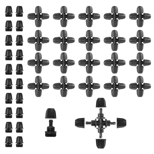 CINEMON 40 Stück Micro Drip Bewässerung Kit für 1/4 Zoll Rohr, Gartenwerkzeuge Sprinkler Bewässerung Rohrverbinder, 20 Stück Verriegelung Stopfen mit Widerhaken + 20 Stück 4-Wege-Steckverbinder von CINEMON
