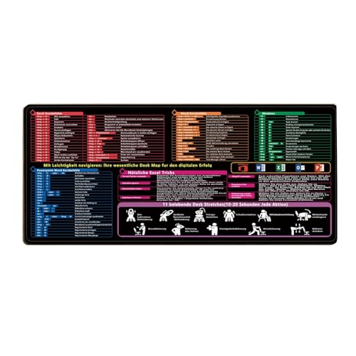 Excel & Gaming Mauspad XXL (90 * 40 * 0.2cm) - Deutsches Büro-Mousepad mit rutschfester Unterlage für präzises Arbeiten, Gaming und Schreibtischschutz von CINGHI LUSSO