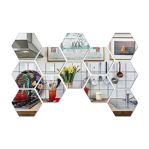 CINGHIA Spiegelfliesen Selbstklebend, 12 Stück Klebespiegel für Die Wand, Selbstklebender Spiegel für DIY Wohnzimmer Schranktür 18x16,5x9cm von CINGHIA
