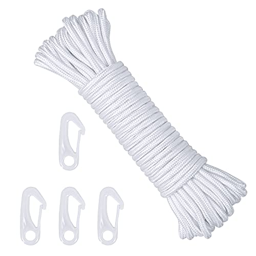 CINVEED 15m Fahnenseil Fahnenmast Seil mit 4 Fahnenmastclip Nylon Hissseil Weiß Ersatzseil Nylonseile Flaggen Zubehör für Garten Heimseil Zelt Outdoor Camping Wäscheleine Himmelsvorhang von CINVEED