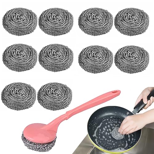 CINY 10 Stück Edelstahl Topfkratzer, Edelstahl Schwämme Topfreiniger Set mit Griff, Küchen Reinigungswerkzeuge, Metall-Scheuerschwämme, Scrubber for Cleans-Topf, Pfannen, Grills und Backofen (18 g) von CINY