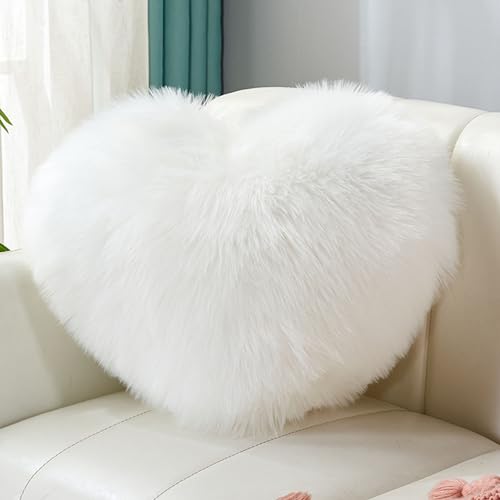 CINY Dekokissen Kissen Plüschkissen Herzform Flauschig Superweiches Zierkissen Waschbar Warm & Gemütlich Dekoration Geschenk für Mädchen Valentinstag für Wohnzimmer Sofa Schlafzimmer 40 x 50 cm weiß von CINY