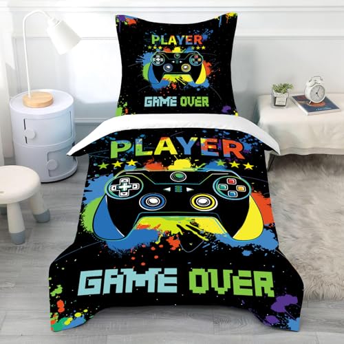 CINYE Gamepad Gamer Bettwäsche FüR Kinder Jungs Spieler Kinderbettwäsche 140x200 cm Jungen Mit 1 Kissenbezug 65×65 cm 3D Gedruckt Muster Mikrofaser Schwarz von CINYE