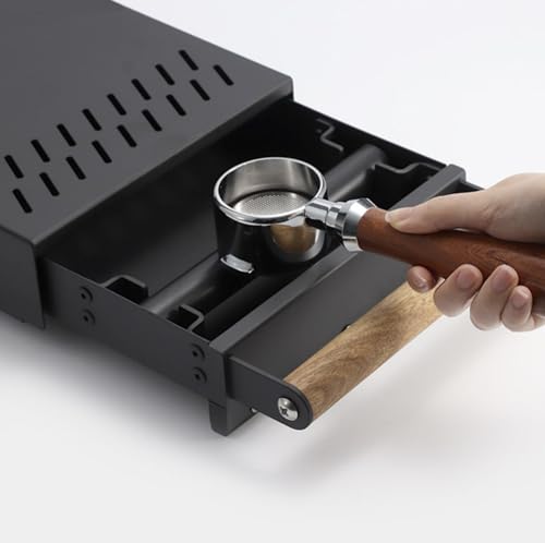 CIOBOAN Abklopfbehälter Sudschublade Abschlagkasten Knockbox für Siebträger Kaffeesatz, Edelstahl Kaffee-Klopf-Box-Behälter - schwarz mit Holzgriff von CIOBOAN