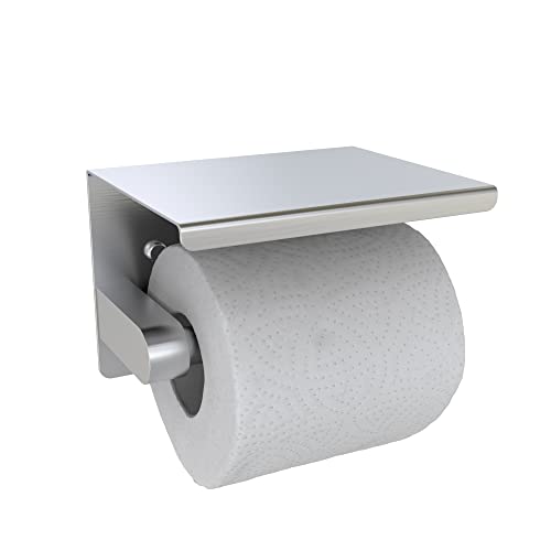 Toilettenpapierhalter mit 14cm Ablage Ohne Bohren, Edelstahl Klorollenhalter Wandmontage, Silber von CIOBOAN
