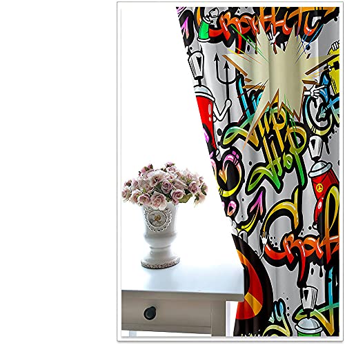 CIOJKG verdunkelungsvorhang kinderzimmer Briefe Graffiti Comics 170X200cm 1 Paar Thermo- Verdunklungsgardinen Ösenschal Vorhänge Verdunkelnd Isolierend Blickdicht Verdunkelungsvorhänge von CIOJKG