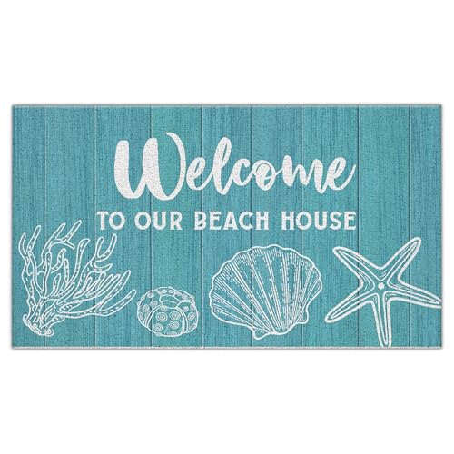 CIOJUNE Strand-Fußmatte, "Welcome to Our Beach House", Fußmatte für Haustür, Eingang, Veranda, Küsten-Badematten für Badezimmer, blauer Ozean, Willkommensmatten für den Eingangsbereich, 43,2 x 76,2 cm CIOJUNE Strand-Fußmatte, "Welcome to Our Beach House", Fußmatte für Haustür, Eingang, Veranda, Küsten-Badematten für Badezimmer, blauer Ozean, Willkommensmatten für den Eingangsbereich, 43,2 x 76,2 cm von CIOJUNE