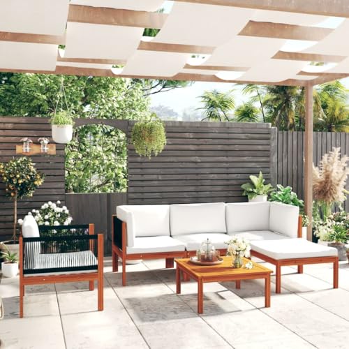 CIOURSTO 5-teiliges Gartenlounge-Set mit Kissen Acacia-Holz Cremefarben für Wetterschutz und Langlebigkeit für Terrasse Garten oder Wohnzimmer mit Ölfinish (3057880) von CIOURSTO
