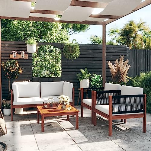 CIOURSTO 5-teiliges Gartenlounge-Set mit Kissen Acacia-Holz Cremefarben für Wetterschutz und Langlebigkeit für Terrasse Garten oder Wohnzimmer mit Ölfinish (3057885) von CIOURSTO