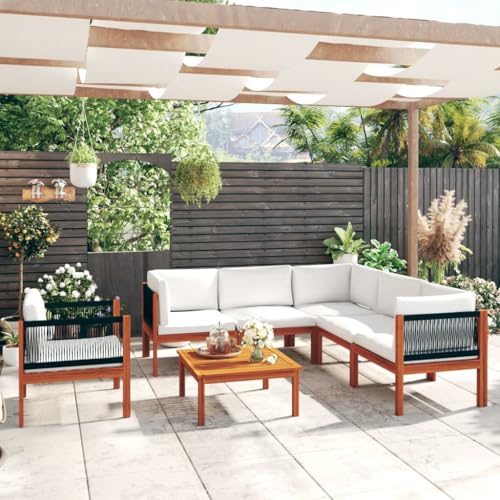 CIOURSTO 5-teiliges Gartenlounge-Set mit Kissen Acacia-Holz Cremefarben für Wetterschutz und Langlebigkeit für Terrasse Garten oder Wohnzimmer mit Ölfinish (3057889) von CIOURSTO