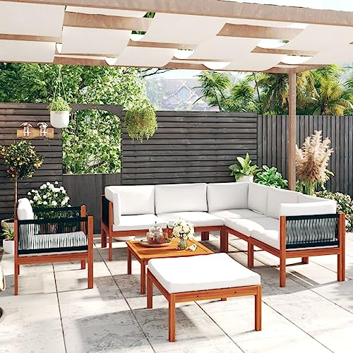 CIOURSTO 5-teiliges Gartenlounge-Set mit Kissen Acacia-Holz Cremefarben für Wetterschutz und Langlebigkeit für Terrasse Garten oder Wohnzimmer mit Ölfinish (3057890) von CIOURSTO