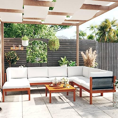 CIOURSTO 5-teiliges Gartenlounge-Set mit Kissen Acacia-Holz Cremefarben für Wetterschutz und Langlebigkeit für Terrasse Garten oder Wohnzimmer mit Ölfinish (3057891) von CIOURSTO