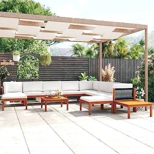 CIOURSTO 5-teiliges Gartenlounge-Set mit Kissen Acacia-Holz Cremefarben für Wetterschutz und Langlebigkeit für Terrasse Garten oder Wohnzimmer mit Ölfinish (3057895) von CIOURSTO