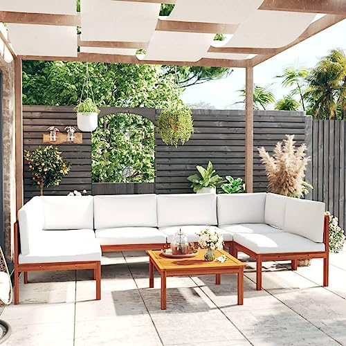 CIOURSTO 5-teiliges Gartenlounge-Set mit Kissen Acacia-Holz Cremefarben für Wetterschutz und Langlebigkeit für Terrasse Garten oder Wohnzimmer mit Ölfinish (3057898) von CIOURSTO