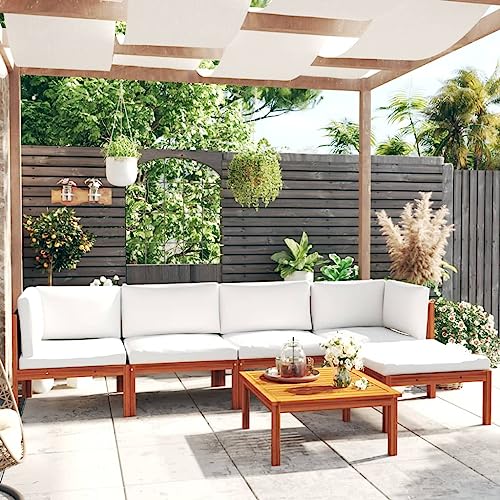 CIOURSTO 5-teiliges Gartenlounge-Set mit Kissen Acacia-Holz Cremefarben für Wetterschutz und Langlebigkeit für Terrasse Garten oder Wohnzimmer mit Ölfinish (3057900) von CIOURSTO