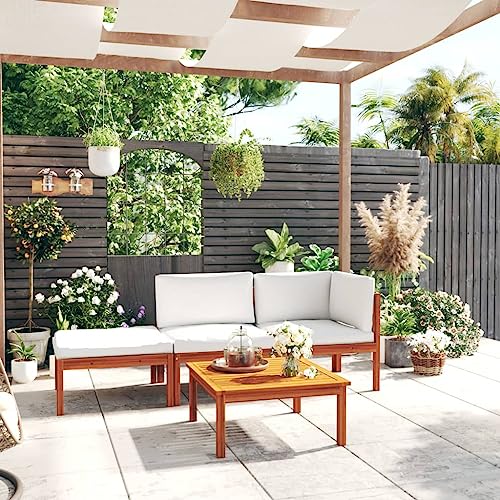 CIOURSTO 5-teiliges Gartenlounge-Set mit Kissen Acacia-Holz Cremefarben für Wetterschutz und Langlebigkeit für Terrasse Garten oder Wohnzimmer mit Ölfinish (3057904) von CIOURSTO
