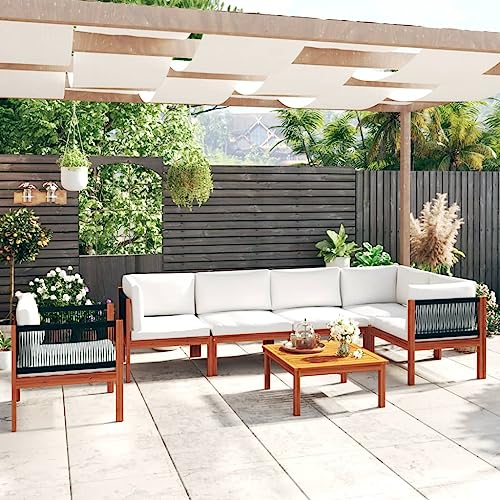 CIOURSTO 5-teiliges Gartenlounge-Set mit Kissen Acacia-Holz Cremefarben für Wetterschutz und Langlebigkeit für Terrasse Garten oder Wohnzimmer mit Ölfinish (3057905) von CIOURSTO