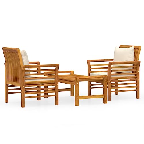 CIOURSTO Akazienholz Massiv Gartenmöbel Tisch mit stühlen Set.Gartenstuhl Gartenset Sitzmöbel Sitzgruppe Lounge Gartengarnitur Stuhl Tisch Beistelltisch (Creme weiß, 3 Stück 2 Positionen) von CIOURSTO
