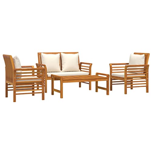 CIOURSTO Akazienholz Massiv Gartenmöbel Tisch mit stühlen Set.Gartenstuhl Gartenset Sitzmöbel Sitzgruppe Lounge Gartengarnitur Stuhl Tisch Beistelltisch (Creme weiß, 5 Stück 4 Positionen) von CIOURSTO