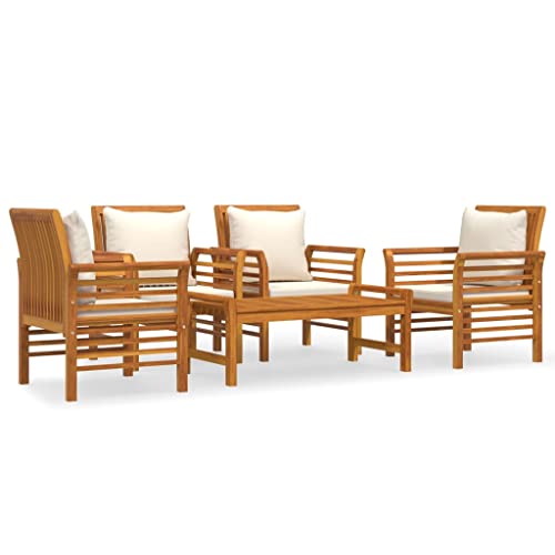 CIOURSTO Akazienholz Massiv Gartenmöbel Tisch mit stühlen Set.Gartenstuhl Gartenset Sitzmöbel Sitzgruppe Lounge Gartengarnitur Stuhl Tisch Beistelltisch (Creme weiß, 5 Stück 4 Positionen-2) von CIOURSTO
