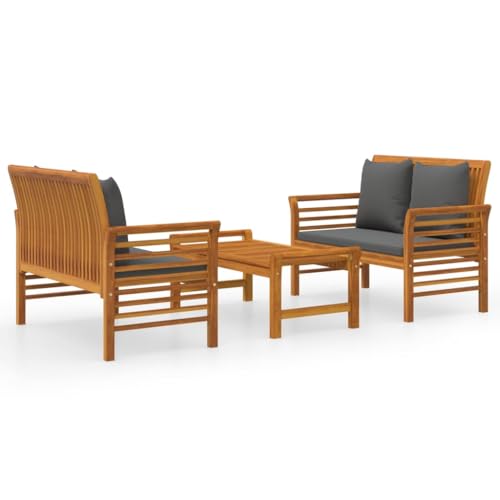 CIOURSTO Akazienholz Massiv Gartenmöbel Tisch mit stühlen Set.Gartenstuhl Gartenset Sitzmöbel Sitzgruppe Lounge Gartengarnitur Stuhl Tisch Beistelltisch (Dunkelgrau, 3 Stück 4 Positionen) von CIOURSTO