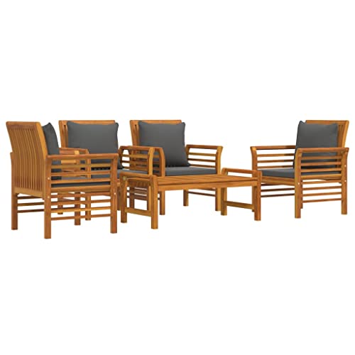 CIOURSTO Akazienholz Massiv Gartenmöbel Tisch mit stühlen Set.Gartenstuhl Gartenset Sitzmöbel Sitzgruppe Lounge Gartengarnitur Stuhl Tisch Beistelltisch (Dunkelgrau, 5 Stück 4 Positionen) von CIOURSTO