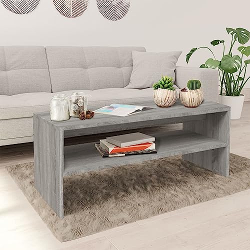 CIOURSTO Couch Tisch Wohnzimmer Möbel aus Holz Open Storage Rack Geeignet für Büro, Schlafzimmer und Wohnzimmer (Graue Sonoma) von CIOURSTO
