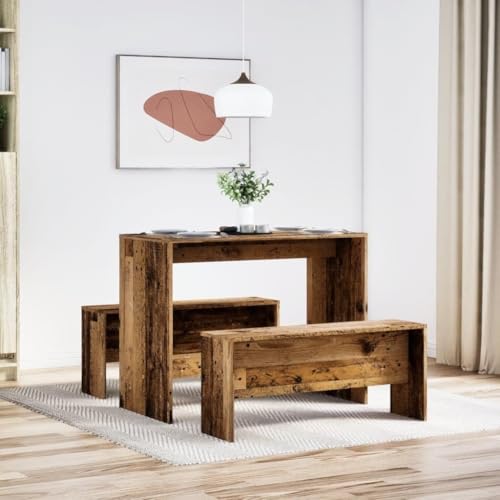 CIOURSTO Esstisch und Bank -Set, Geräucherte Eicheholz, Großzügige Sitzgelegenheiten, Stabile, Moderne Küchenmöbel, Atemberaubendes Design, Ideal für die Familienversammlung (Altes Holz) von CIOURSTO