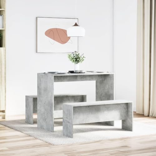 CIOURSTO Esstisch und Bank -Set, Geräucherte Eicheholz, Großzügige Sitzgelegenheiten, Stabile, Moderne Küchenmöbel, Atemberaubendes Design, Ideal für die Familienversammlung (Betongrau) von CIOURSTO