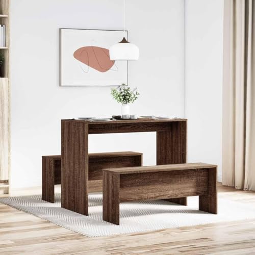 CIOURSTO Esstisch und Bank -Set, Geräucherte Eicheholz, Großzügige Sitzgelegenheiten, Stabile, Moderne Küchenmöbel, Atemberaubendes Design, Ideal für die Familienversammlung (Braune Eiche) von CIOURSTO